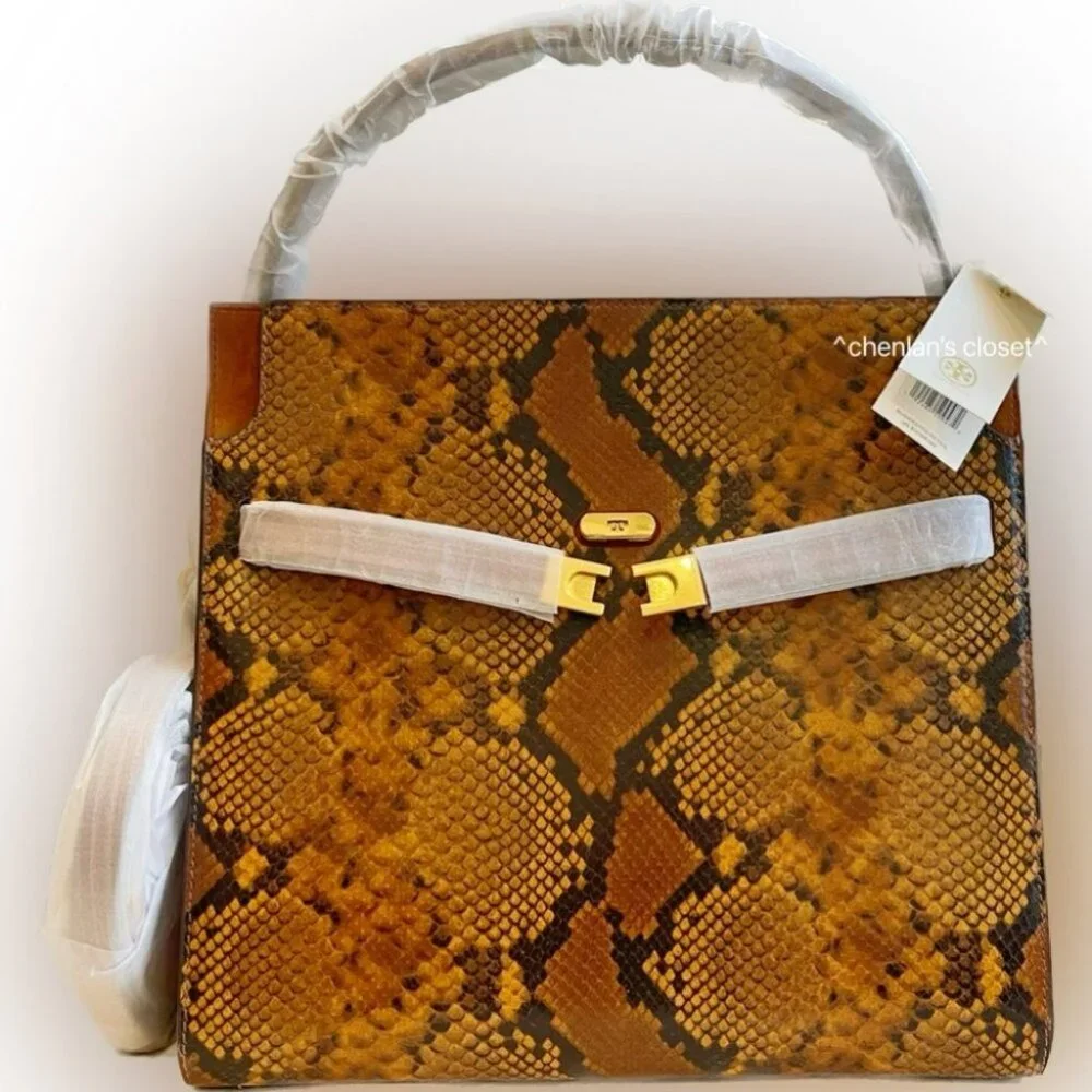 Tory Burch Brown Snakeskin-Print Satchel